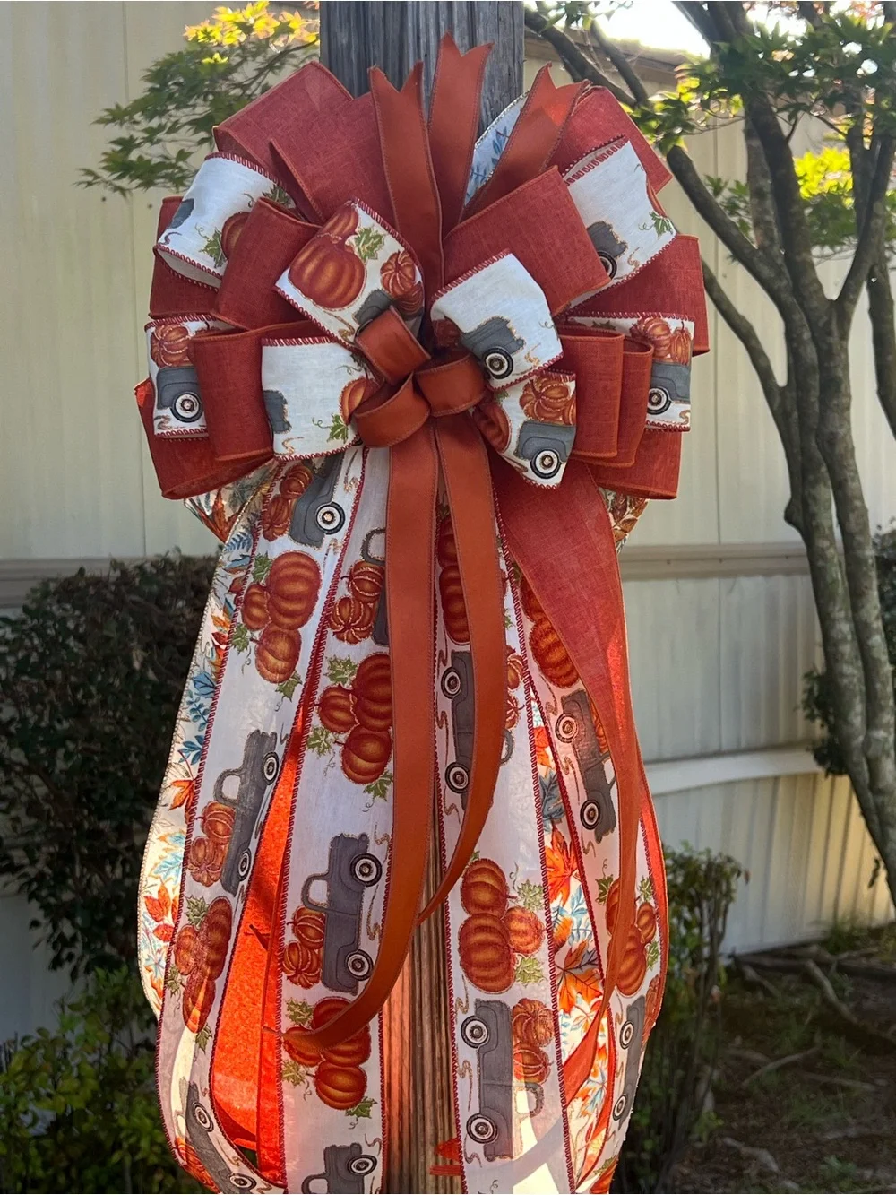 Autumn Harvest Decorative Bow - Rust Orange Fall Ribbon